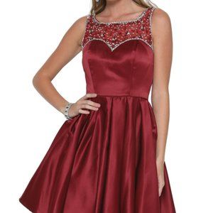 NEW SHORT SLEEVELESS BABY DOLL GOWN EMBROIDERED WITH SPARKLING RHINESONES JT 808